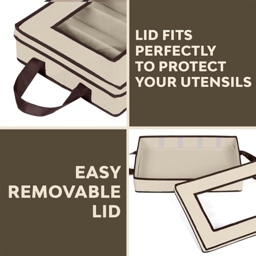 Flatware Storage Case - Durable 5 Compartment Silverware Storage Container Box with Removable Lid and Easy to Carry Handles - Large Capacity Keeps Your Cutlery Organized & Protected - Thumbnail 5