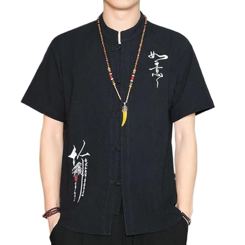 Costume Tang en lin à manches courtes style chinois Kung Fu haut homme