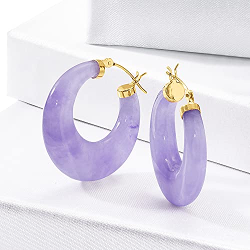 Image of Ross-Simons Round Gemstone Hoop Earrings in 14kt Gold 1 1 /8 inches