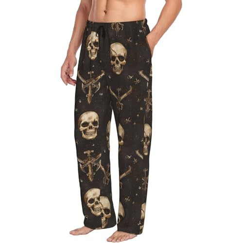 VOSERY Mens Pajama Pants - Fashion Pirate Style Skull Print Pjs Sleep Bottoms for Mens Lounge Pants with Pockets Black