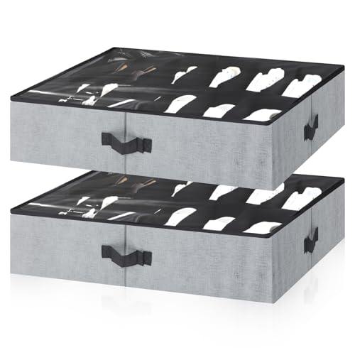 Xaajooio 2 Pack Under Bed Shoe Storage Organizer, Foldable Shoe Containers Boxes with Clear Window...