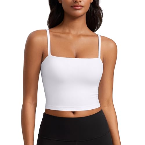 Image of CRZ YOGA Butterluxe Cami Crop Tank Tops | Light Support, Removable Pads, Yoga, Extremely Soft, Square Neck, Spaghetti Straps, Longline Sports Bras for Women