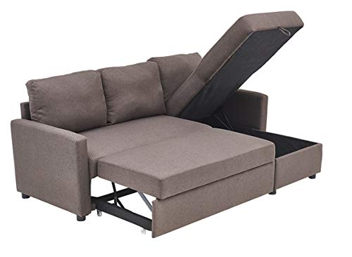 Kingway Sectional Sofa Bed with Storage Convertible Chaise Sofabed, W83D53H36, Brown