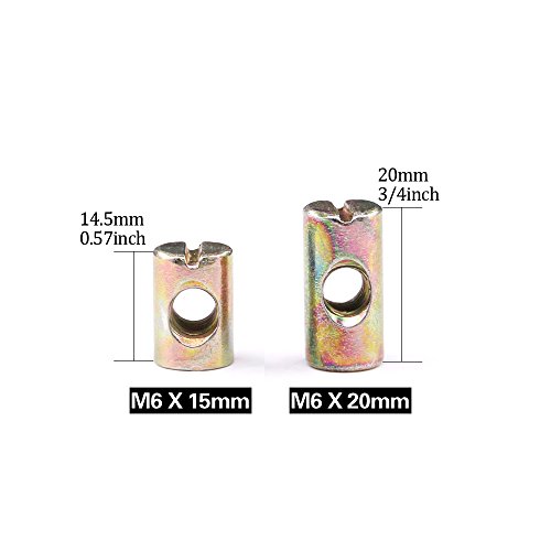 Hilitchi 20 Stück M6 Pozidriv-Schlitzmuttern, Kreuzdübeln, Schlitzmuttern für Möbel, Betten, Kinderbetten, Stühle – M6 x 20 mm