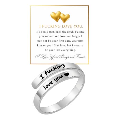 ChicGlowz I Fucking Love You Ring For Women, Vintage Adjustable Stainless Steel Spiral Wrap Twist Rings Wife Gift Anniversary Wedding Jewelry (Silver Spiral Wrap)
