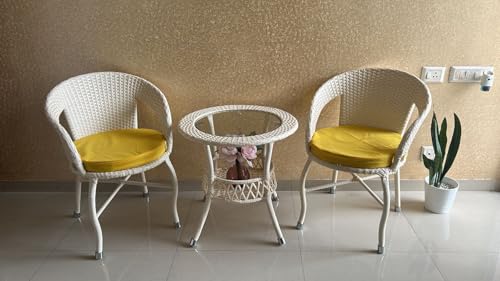 Image of India 2+1 Outdoor Indoor Patio Furniture Sets Rattan Chair Patio Set Conversation Set Poolside Lawn Chairs Swingarea Balcony Outdoor Garden Furniture Chair (Cream & Yellow)