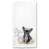 Life is Better with a Frenchie French Bulldog Waffle Microfiber Kitchen Tea Bar Towel Gift for Animal Dog Lover