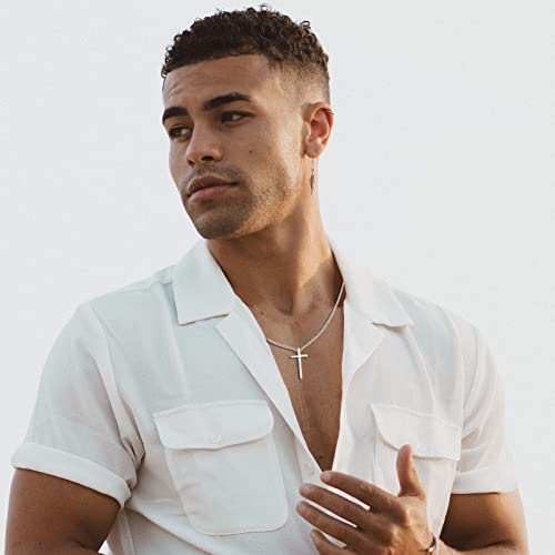 Dotbj 925 Sterling Silver Cross Pendant Necklace For Men Boys With 2Mm Diamond-Cut Cuban Chain High Polished 18K White Gold Plated Crucifix Necklace #TOP3