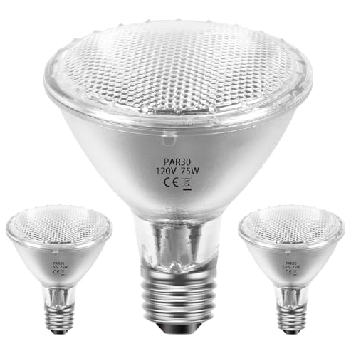 Par30 Long Neck Halogen Flood Bulbs 75W 120V, Par30 Halogen Indoor Floodlight Bulbs Outdoor E26 Dimmable 2700K Bulb 2 Pack for 5-6in Recessed/Ceiling Can/Accent/Tracking Lights