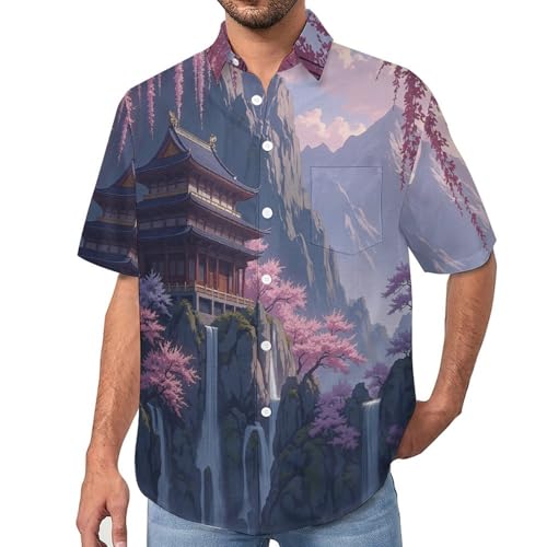 Chemise d'été Aloha imprimé cerisiers en fleurs grande taille S-5XL