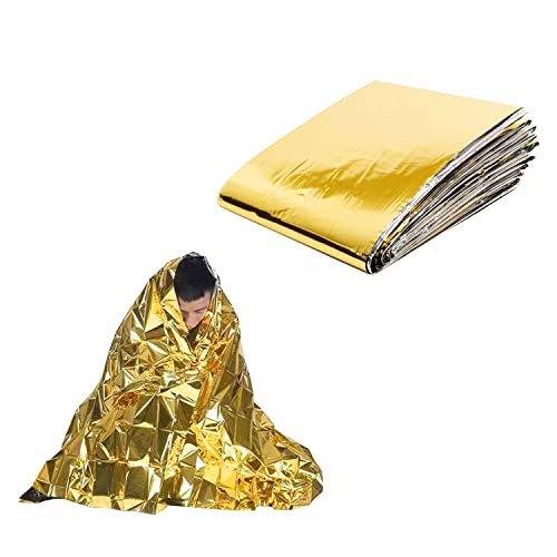 LAEMILIA Couverture d'urgence Pliable Lot de 12 Couverture de Secours Thermique Réfléchissant Isothermique Aluminium Doré Imperméable pour Premiers Secours Marathons Randonnée 160 X 210 CM (A-1PCS) Cover