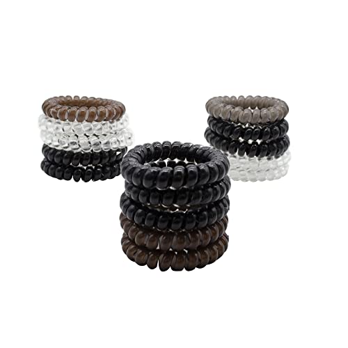 PONETTE - Pack de 15 Coleteros de Pelo Invisibles Espiral Grandes en Colores Neutros, Gomas Elásticas y Muy Resistentes, Marca Española