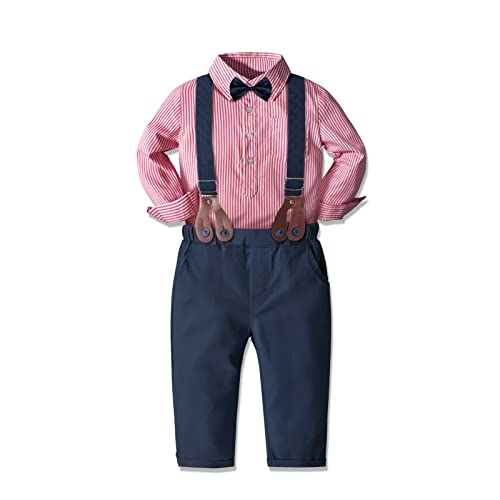 Image of Yilaku Toddler Baby Boy Clothes Gentleman Wedding Outfits, Formal Dress Shirt with Bowtie + Suspender 3 Monthes-4 Years