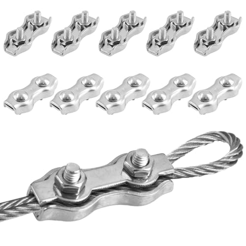 10 pezzi Morsetto per Fune Metallica, Morsetto Duplex M3, Morsetti per Cavo Acciaio Duplex, Morsetti Stendibiancheria Clip, per Tenda Fissa Appendere Bandiera Ancoraggio Fune Metallico