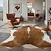 BENRON Premium Faux Cowhide Rug, Cow Print, Rustic Western Rugs for Living Room Bedroom, Irregular Animal Skin Hides, 4.6 x 5.2ft, Anti-Skid Cool Carpets for Cowboy Cowgirl Home Decor, Khaki Brown