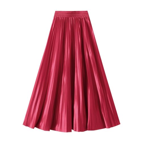 Womens Satin A-Line Skirts Elastic High Waist Pleated Skirt Elegant Flowy Long Skirts Casual Dressy for Wedding Party