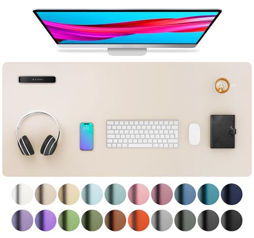 Image of Aothia Large PU Leather Desk Pad Protector - Non-Slip Mouse Pad & Writing Mat for Office /Home, Waterproof, Easy to Clean (36 inch x 17 inch, Eggshell)