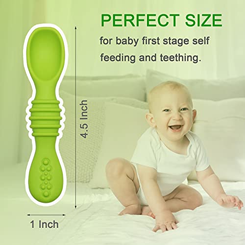 Silicone Baby Spoons 4 Pack, First Stage Toddler Utensils Led Weaning Training Spoons, Toddler Self Feeding Chew Spoon For Babies Over 6 Months, Bpa Free #TOP2