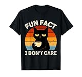 Fun Fact I Don't Care Funny Black Cat Saying Quote Retro T-Shirt
