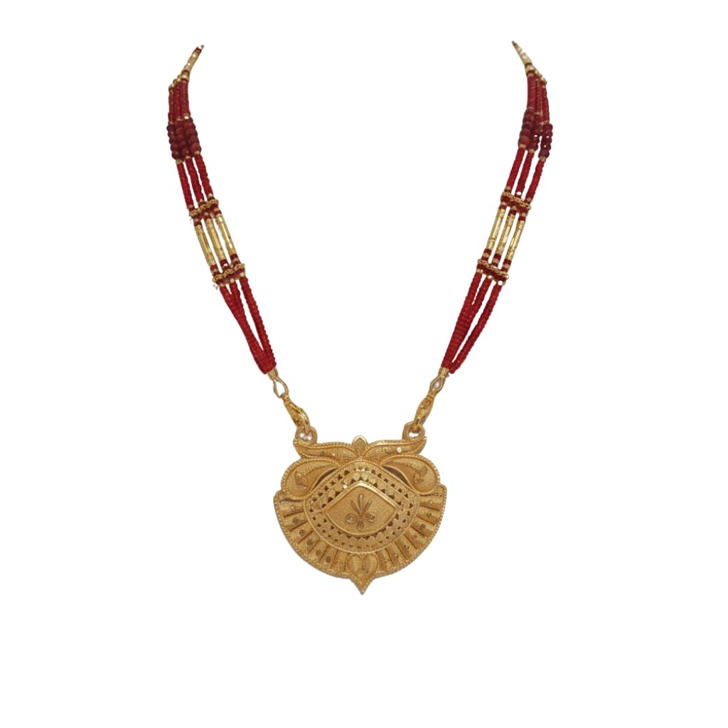 Gold Plated Artificial Mangalsutra, with Red Beads, Elegant 2-Inch Pendant, and 24-Inch Long Chain for for Women-image-21