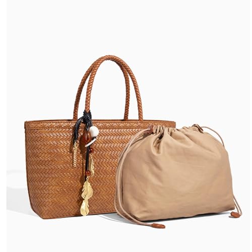 Bolso Tote tejido para mujer, mochila de cuero, bandolera miniatura 6