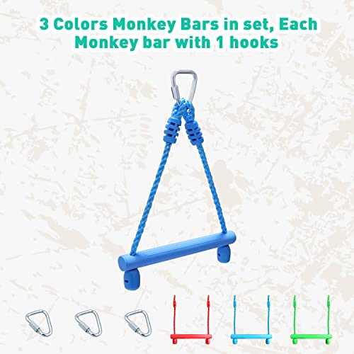 Rainbow Craft 3-Pack Kids Ninja Monkey Bars - Trapeze Swing Bars For Ninja Obstacle Course Attachments - 3Pc Of Blue, Red & Green Color #TOP1