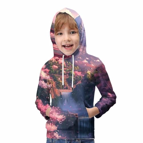 Sweat à capuche 3D fleurs de cerisier pull enfant chaud et résistant aux lavages - 5