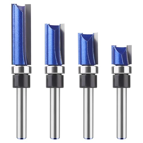 BAIDETS Pattern Flush Trim Router Bits 1/4 Shank, Bottom Bearing Pattern Router bit Set, Cutting Diameter: 1/2\", Cutting Height Respectively 1/2\", 3/4\", 1\", 1-1/2\" for Home DIY and Woodworking