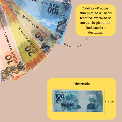 Dinheirinho de Brinquedo Genérico - Notas de Brinquedo Incluindoas Notas de Duzentos Reais - 3 Anos