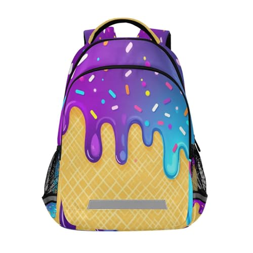 Image of Ice Cream Cone Pattern Large School Backpacks with Chest Strap for Boys Girls Students,Lightweight Bookbags 17 Inch, Portable Casual Daypack Bags