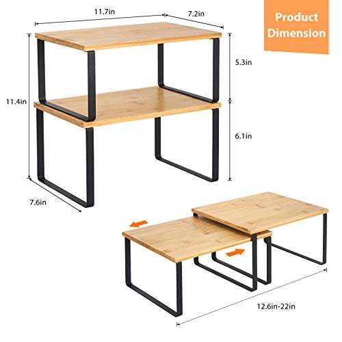 HAITRAL Spice Rack Cabinet Shelf Organizer, Set of 4 Bamboo Kitchen Cabinet and Counter Shelf Organizer, Stackable & Expandable Kitchen Shelves Racks for Bathroom, Kitchen, Laundry Room