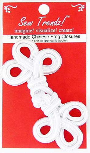 Chinese Frogs Button Closures Hook & Eye Fastener - Sewing Quilting Renaissance Dance Hawaiian Bridal Costumes Outfit Drapery Decor- White -4.5"X2"-Double Three Loop - 1 Pair/Pk - #Fg4666 White #TOP8