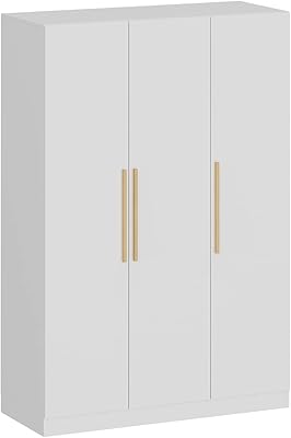 Large Wardrobe Armoire Wooden Closet with 3 Doors for Bedroom Hanging White