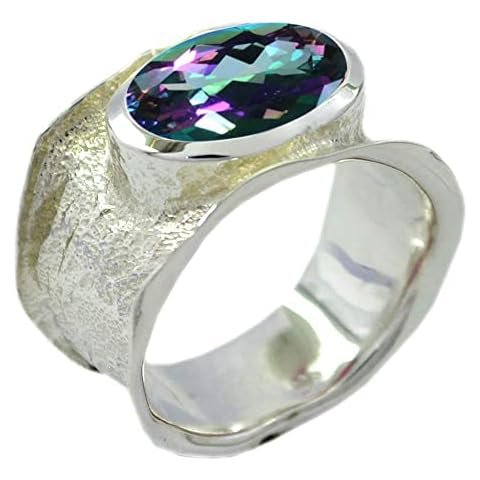 GemsOnClick Natural Mystic Quartz 925 Sterling Silver Bezel Set Ring Daily Wear, Party Wear, Office Wear Statement Solitaire Ring Gemstone Jewellery Ring Size : R Cover