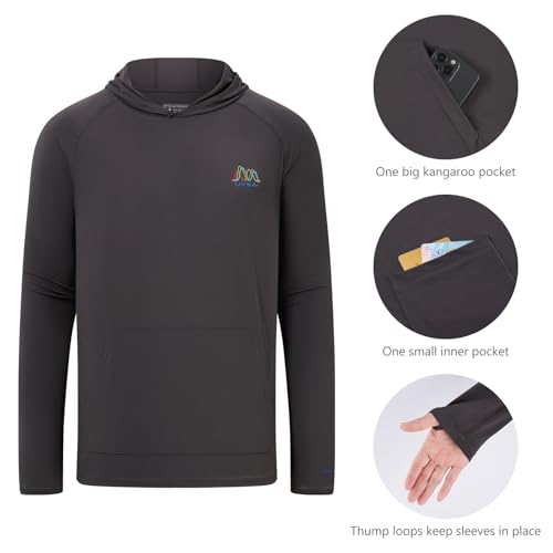 Image of Men's UPF 50+ Hoodie Shirt Long Sleeve Permanent UV Sun Protection Vented Tee Performance for Outdoor Hiking Fishing