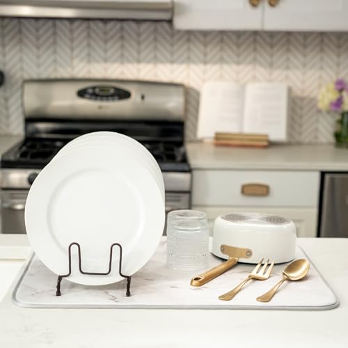 Image of S&T INC. Dish Drying Mat XL, 18 inch x 24 inch, Absorbent Microfiber Kitchen Counter Mat, Dish Drying Pad for Dishes, Utensils, Pots and Pans, Extra Large, Grey Stone