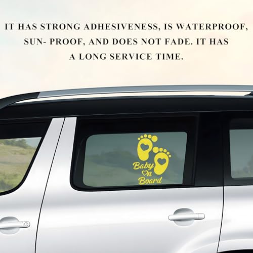 Image of Baby on Board Car Sticker, High Intensity Reflective Baby on Board Footprint Safety Warning Decal, Waterproof Kids on Board Baby in Car Feet Decal Sticker for Bumper (Yellow)