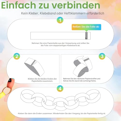 Morcheiong 300 Papierketten in hellen Farben, Papierstreifen zum Basteln und für Partydekorationen