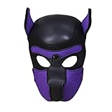 Zhengya Full Face Mask Dog Puppy Hood Leather Helmet Removable Mouth Cosplay Costume Party Props（Black&Purple）