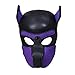 Zhengya Full Face Mask Dog Puppy Hood Leather Helmet Removable Mouth Cosplay Costume Party Props(Black&Purple)