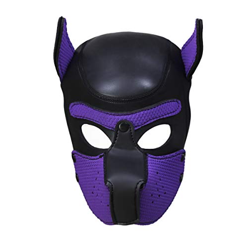 HOT TIME Neoprene Puppy Hood Custom Animal Head Mask Novelty Costume Dog Head Masks (Small, Purple) - Thumbnail 2