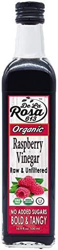 De La Rosa Organic Raspberry Vinegar, Raw & Unfiltered Pure Vinegar, Vegan, Gluten Free & Kosher, Great for Organic Salad Dressing and Marinades, Flavored Vinegar 16.9 Oz (Pack of 1)