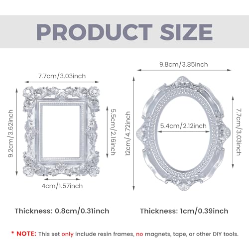 Image of 6 Pcs Mini Frames, Silver Small Vintage Picture Frames Antique Resin Photo Frame for DIY Craft Galley Wall Hanging Jewelry Display Shooting Photo Props Christmas Decor (Without Backings)