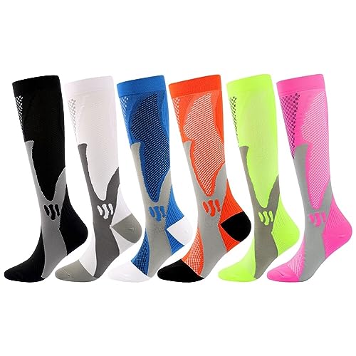 ISAKEN 6 Paia Calze a Compressione per Uomo e Donna, Gambaletti Elastici Compressivi Donna Uomo, Gambaletti Compressione Graduata Cotone per Fitness, Volo, Sport, Corsa, Ciclismo, Viaggio