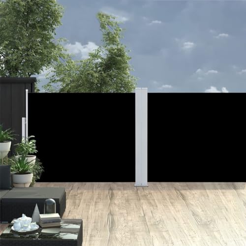 FEMICON Retractable Side Awning for Garden and Patio, Adjustable Privacy Screen, Automatic Roll-Back Feature, Black 55.1\" x 393.7\"