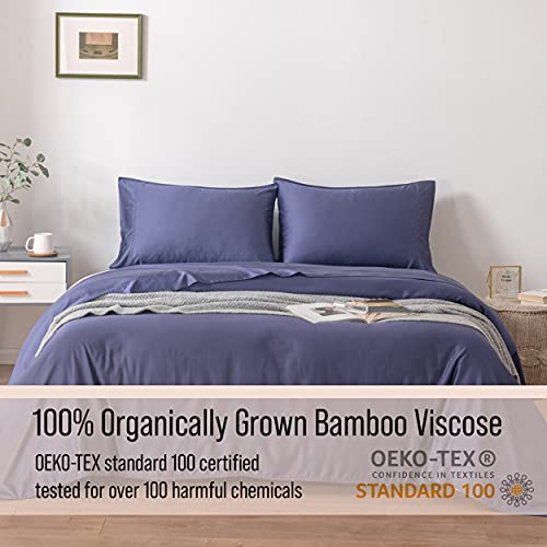 Bella Coterie Luxury Queen Bamboo Sheet Set | Organically Grown | Ultra Soft | Cooling For Hot Sleepers | 18" Deep Pocket [Twilight Blue] #TOP3