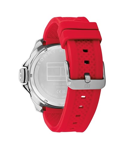 Image of Tommy Hilfiger Men's Red Stainless Steel & Silicone Strap Black Dial Analog Watch