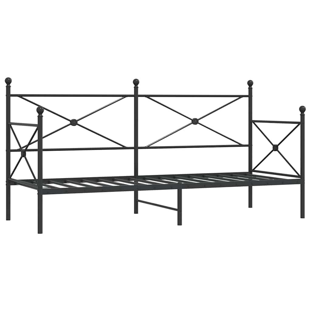 Cama de día sin colchón, color negro, 80 x 200 cm, marco de acero estable, para dormitorio, mueble moderno con espacio de almacenamiento