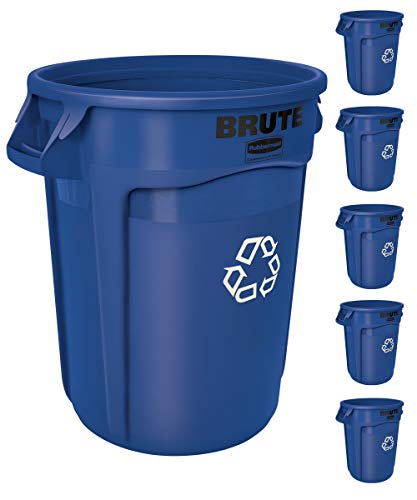 Rubbermaid Commercial Products BRUTE Heavy-Duty Round Trash/Garbage Can with Venting Channels - 32 Gallon - Blue Recycling (Pack of 1)