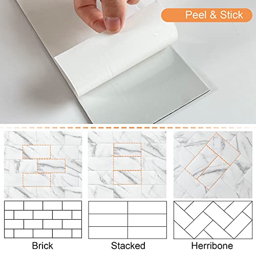 Vaovi Peel And Stick Backsplash Tile For Kitchen Stickers,Peel And Stick Floor Tile Marble Tile Backsplash Bathroom Wall Tiles Peel And Stick Subway Waterproof(20Tiles,Fishbelly White) #TOP4